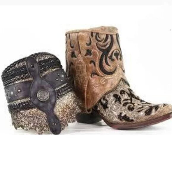 Corral Boots- Glitter and sequins flipped shaft ankle boots - Picture 4 of 5